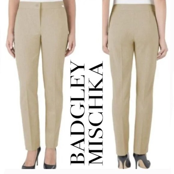 Badgley Mischka Pants - BADGLEY MISCHKA High Rise Light TAN STRAIGHT LEG Dress Pants! Size 14! NWT!